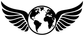 Vinyl decal close-up: black globe with wings graphic