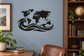 Black world map and ocean waves vinyl wall decal