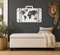World map suitcase silhouette vinyl wall decal with suitcase handle and straps