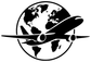 World map and airplane vinyl decal, black globe with airplane flying across