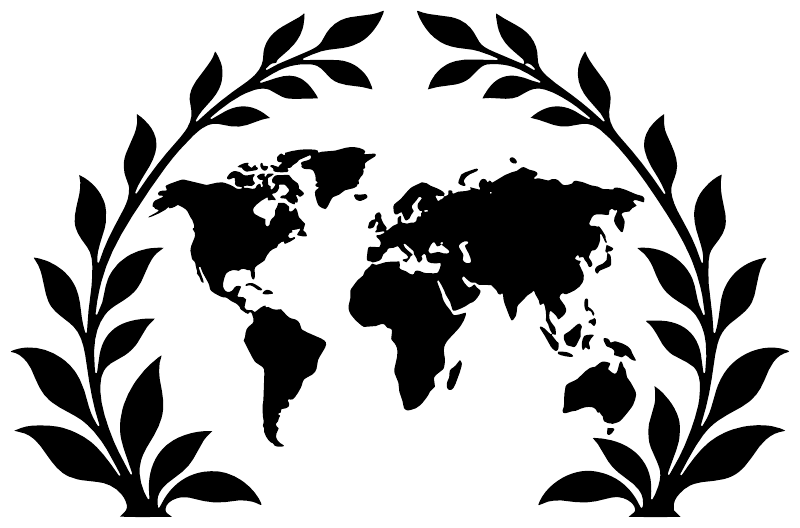 Botanical arch vinyl decal with centered world map silhouette in black