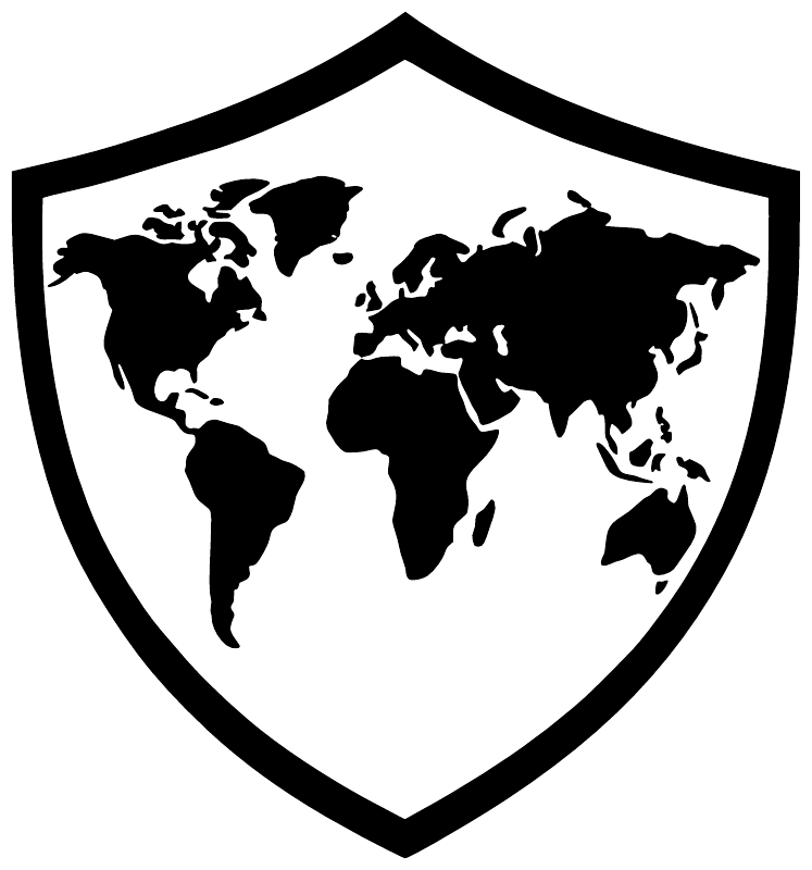 Black world map vinyl decal on shield shape