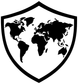 Black world map vinyl decal on shield shape