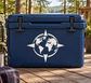 World map and compass arrow vinyl decal with circular globe design