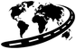 World map vinyl wall decal with curved road arc, black design with light map areas