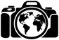 Black-and-white camera vinyl decal with world map globe lens detail