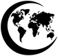 Black world map within crescent moon vinyl decal, bold silhouette
