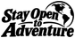 Black vinyl decal with 'Stay Open to Adventure' and globe