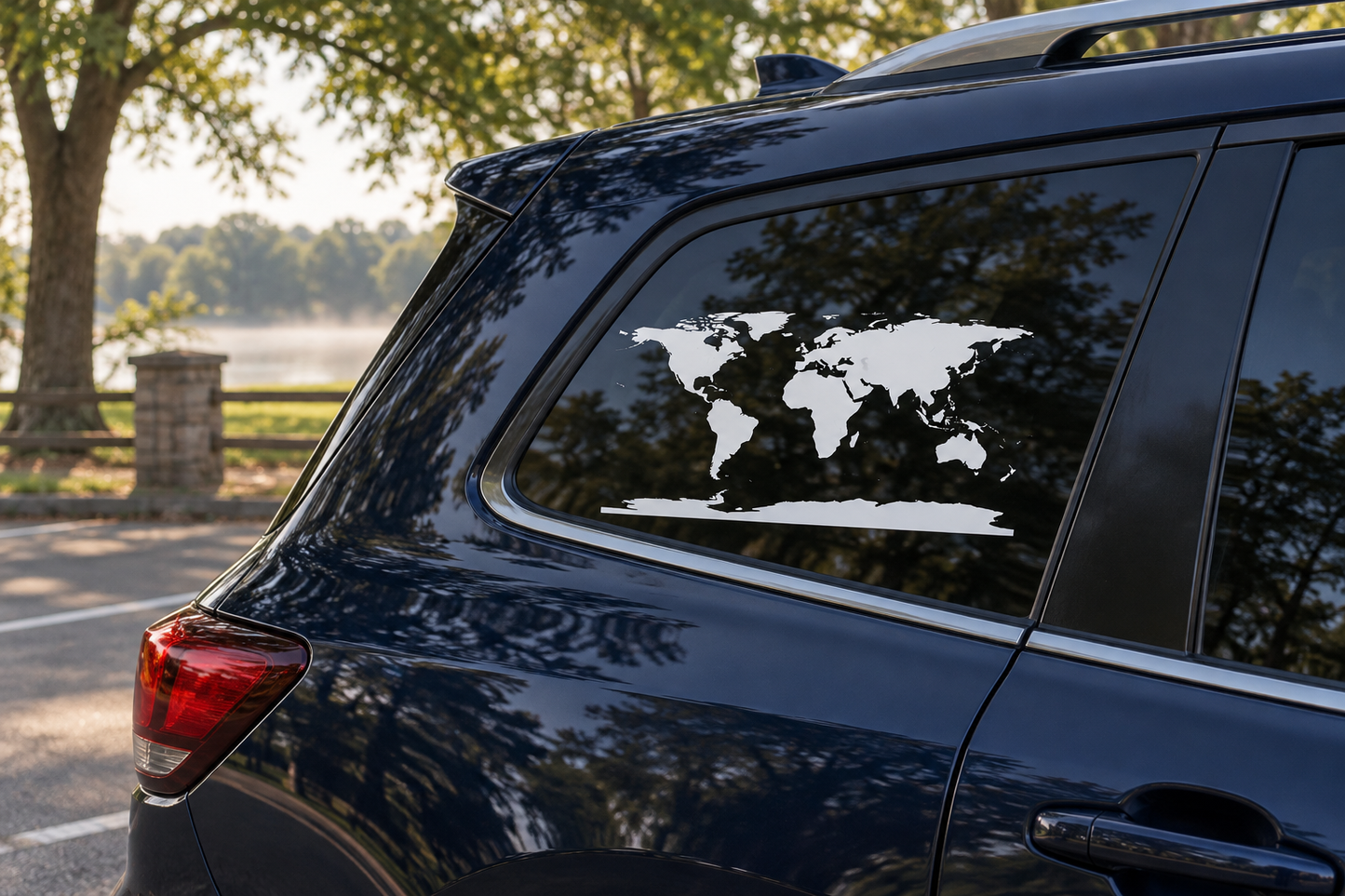Car rear window vinyl decal with black continents world map
