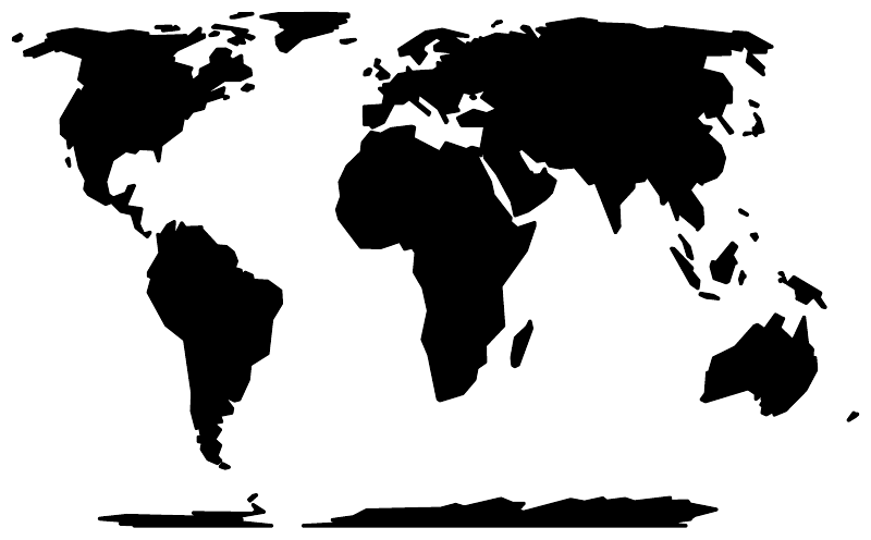 Black world map continents vinyl decal silhouette on white background