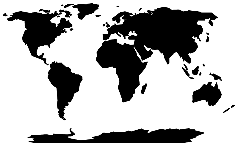 World map vinyl decal, black continents on white background
