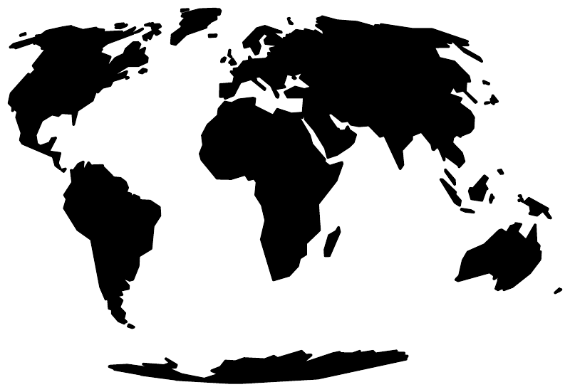 World map vinyl decal silhouette in black continents on white background