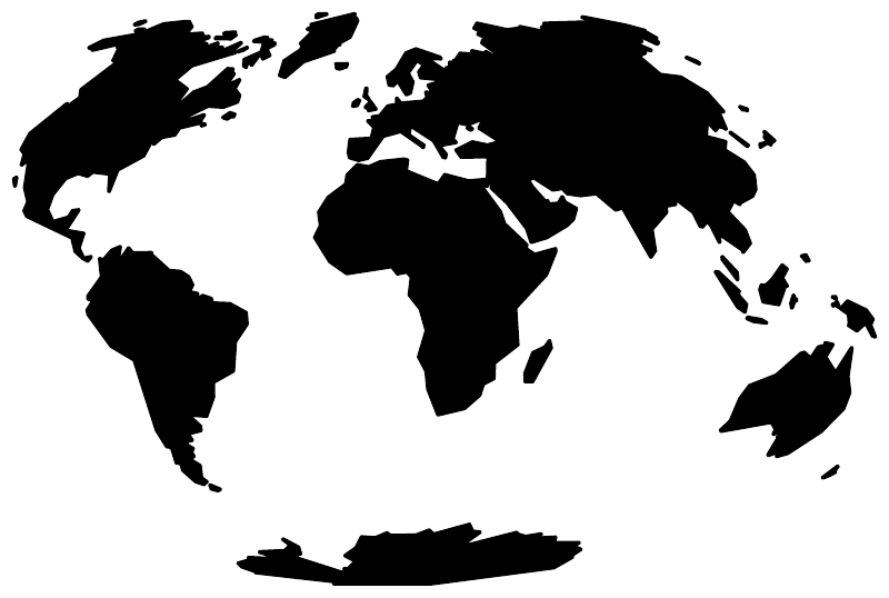 World map continents vinyl decal, black continent silhouettes on white backing.