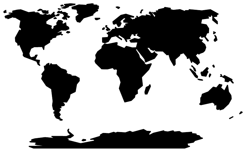 Black continents world map vinyl decal on white background