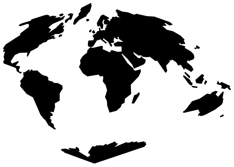 Sinusoidal continents vinyl world map decal, black continent silhouette