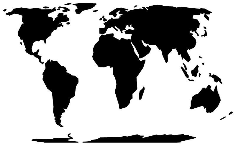 Eckert IV continents vinyl decal, black world map silhouette on white background