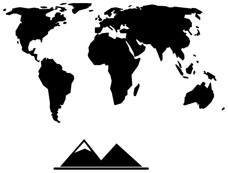 World mountain horizon vinyl decal: black world map with mountain-and-horizon graphic.