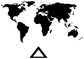 World map vinyl decal with filled black continents and triangle icon