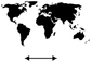 World map vinyl decal with left-right arrows, white continents on transparent background