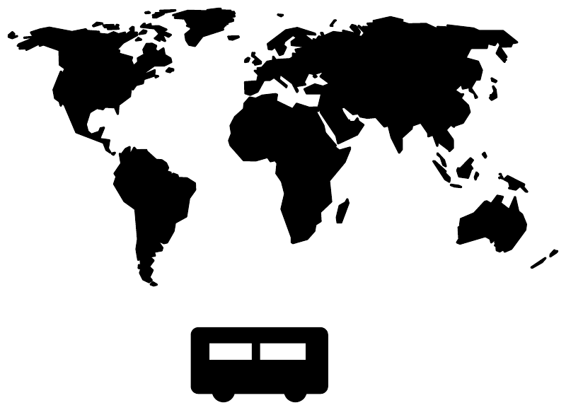 World map vinyl decal with suitcase icon, black design on white backing