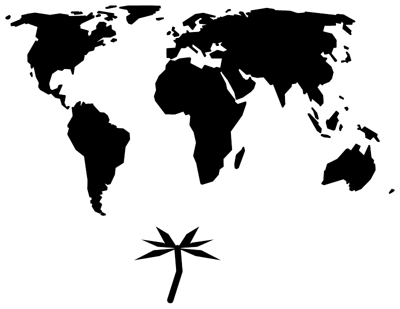 Black world map vinyl decal with palm tree icon cutout
