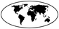 World map vinyl decal with black world image in a white oval with black border