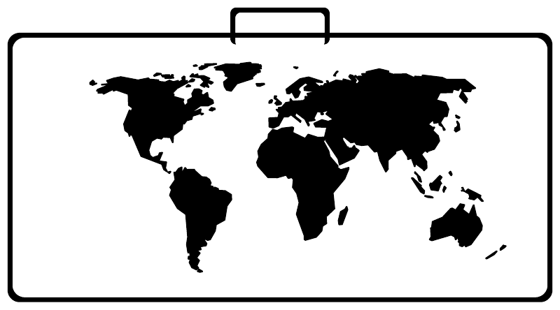 World map vinyl decal in black on white suitcase outline