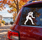 Wrestler silhouette vinyl decal in white with black outline on car window