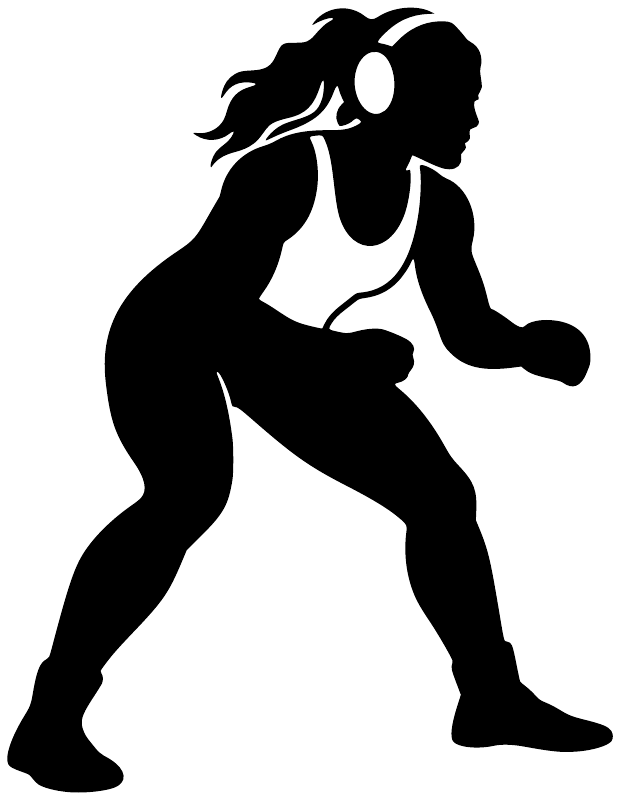 Black wrestler silhouette vinyl decal with white outline on white background