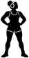 Female wrestler vinyl decal silhouette in wrestling singlet, full-body pose with white outline