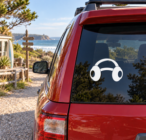 Headphone ear guard vinyl decal, white headset icon on car rear window