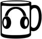 White mug vinyl decal with black over-ear headphones