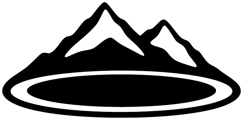 Black mountain silhouette vinyl decal with white outline and oval ring base