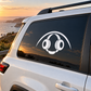 Wrestling ear guard vinyl decal on car window with black-and-white headset graphic