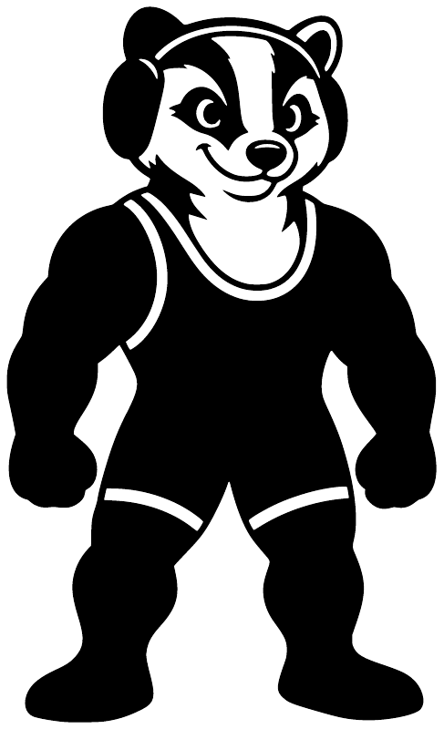 Black-and-white wrestling badger character vinyl decal, full-body
