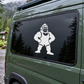 Wrestling gorilla vinyl decal, black-and-white cartoon wrestler standing with fists up