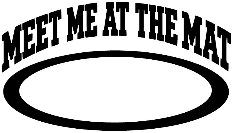 Vinyl wrestling decal, bold black Meet Me at the Mat with oval outline
