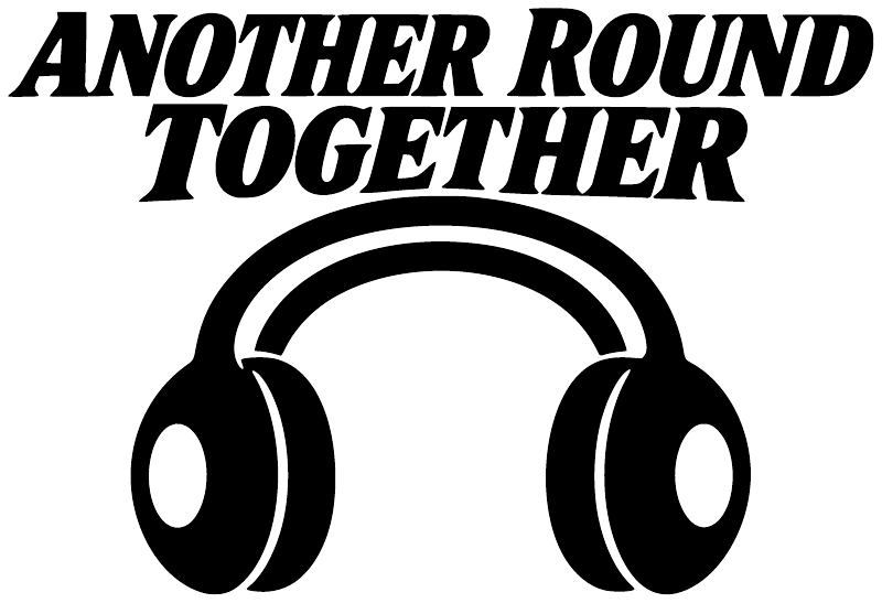 Vinyl decal with “Another Round Together” text and black headphones on white background
