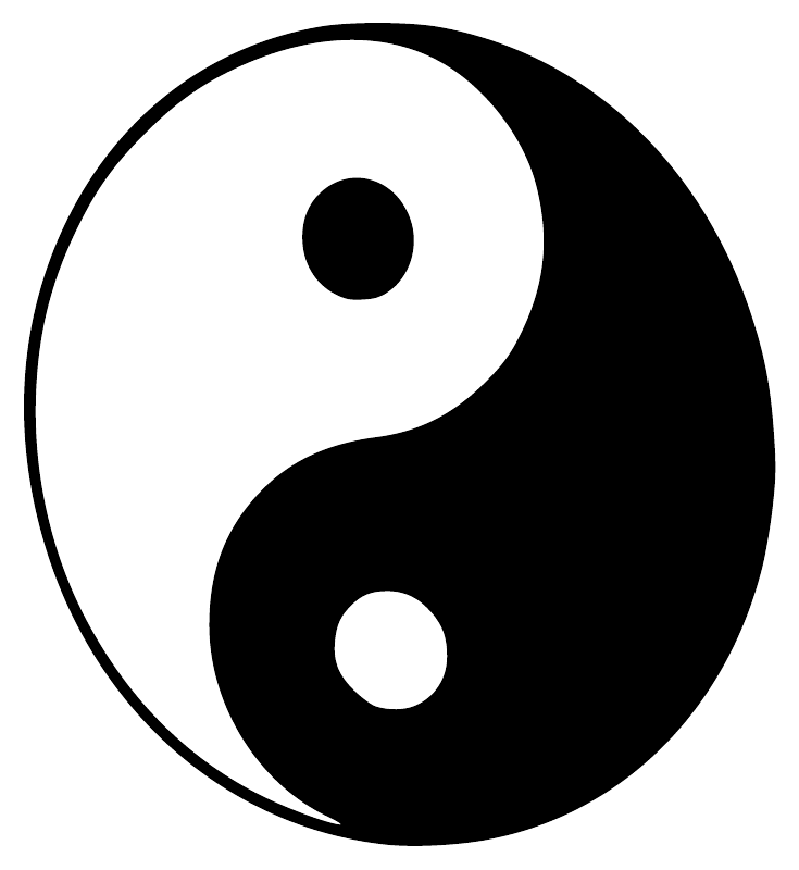 Close-up yin yang sticker: black and white circular symbol with rounded dots