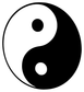 Close-up yin yang sticker: black and white circular symbol with rounded dots