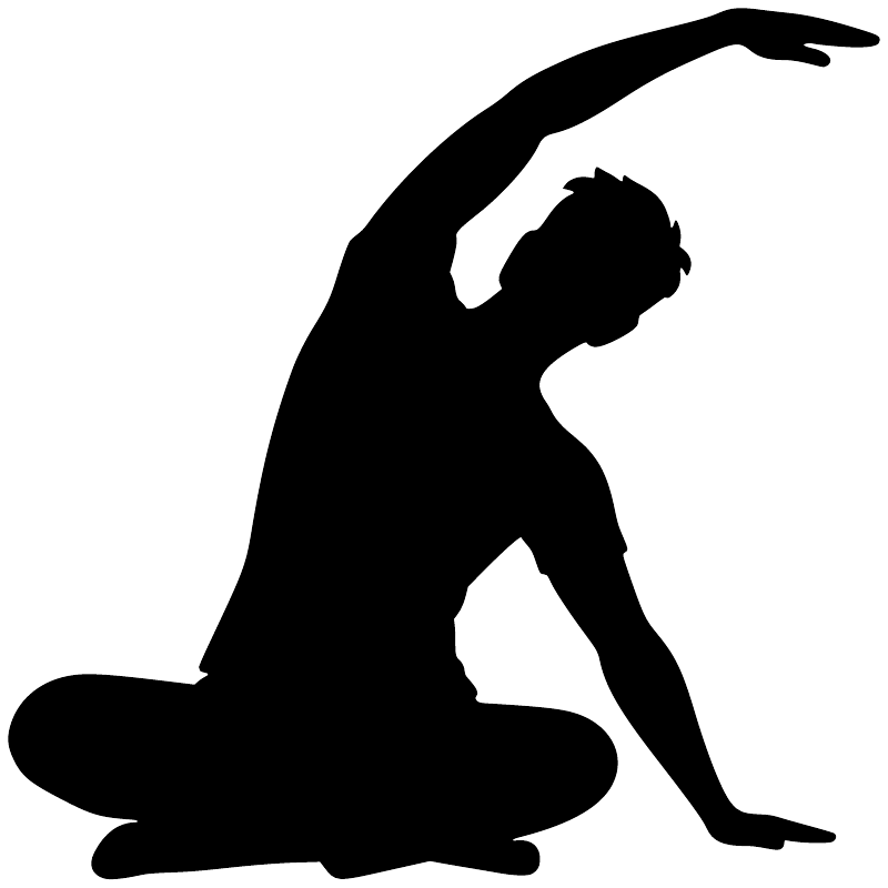 Yoga side stretch vinyl decal, black seated side-stretch figure silhouette