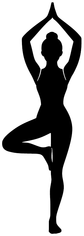 Black yoga pose vinyl decal silhouette in droplet shape, arms overhead
