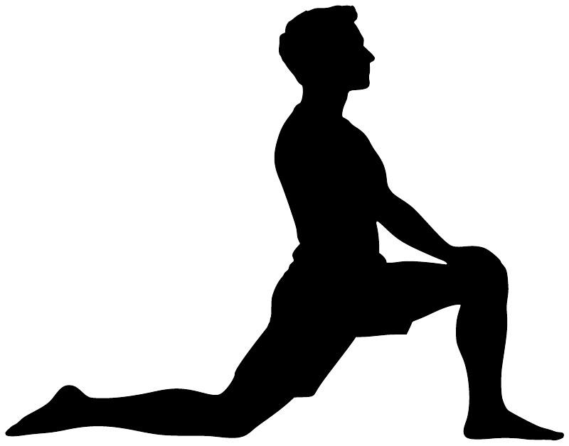 Black yoga low lunge silhouette vinyl decal, one knee down and torso leaned forward