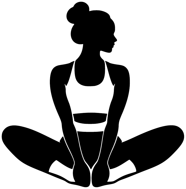 Yoga butterfly seat vinyl decal, black-and-white seated yoga figure with butterfly wings