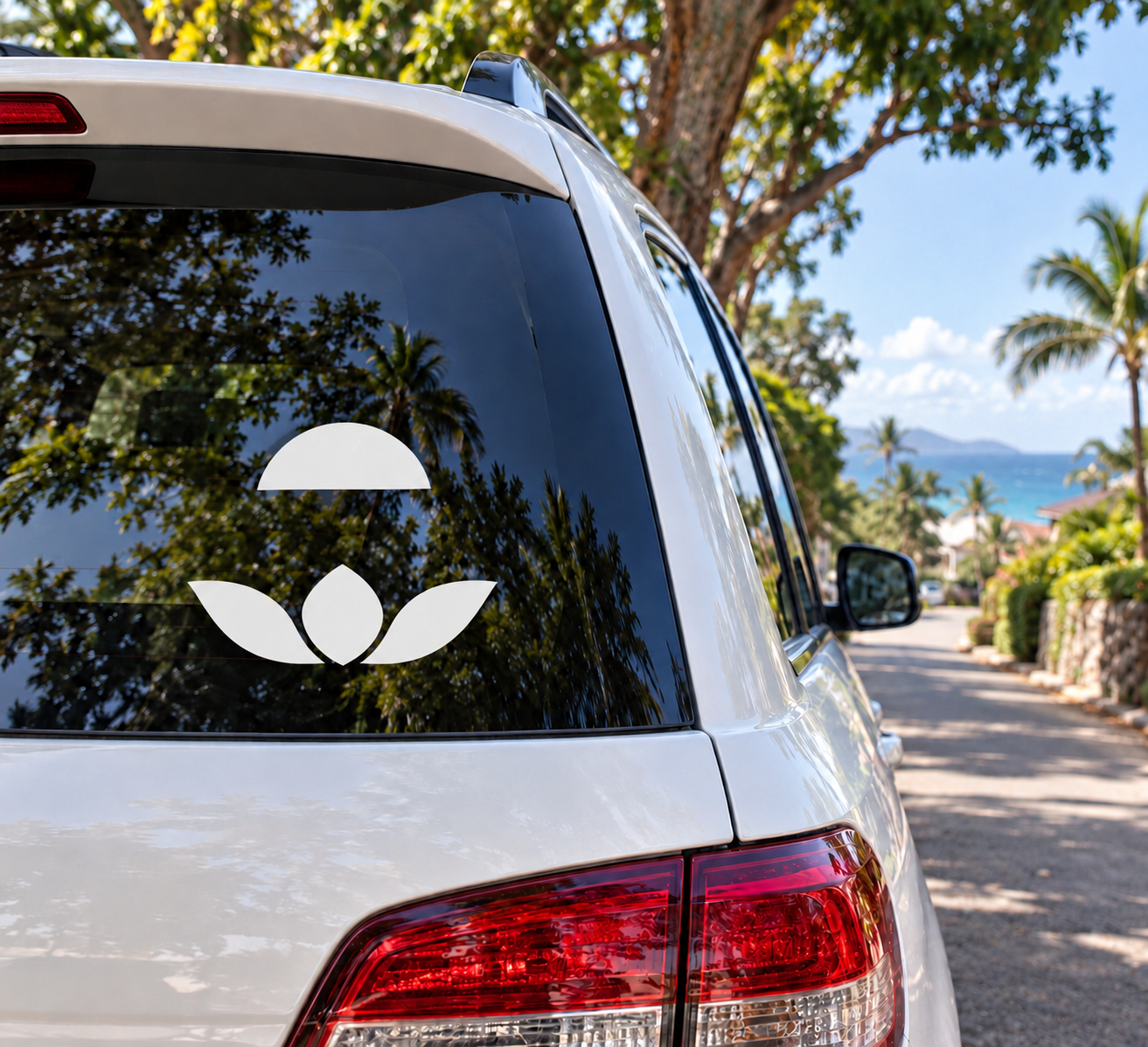 White lotus flower yoga vinyl decal on car rear window
