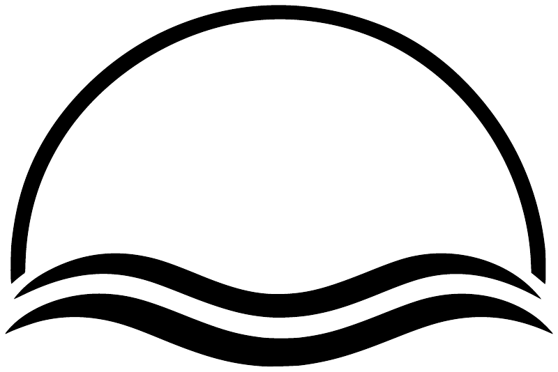Yoga breathing arch vinyl decal icon, white arch and wave lines on black outline