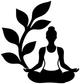 Yoga botanical vinyl decal silhouette: meditating woman with leafy branch, black on white