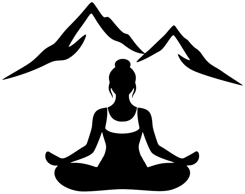 Yoga mountain stillness vinyl decal silhouette: seated woman meditating between mountain peaks