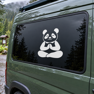 Yoga panda pause vinyl decal of white panda meditating with hands together
