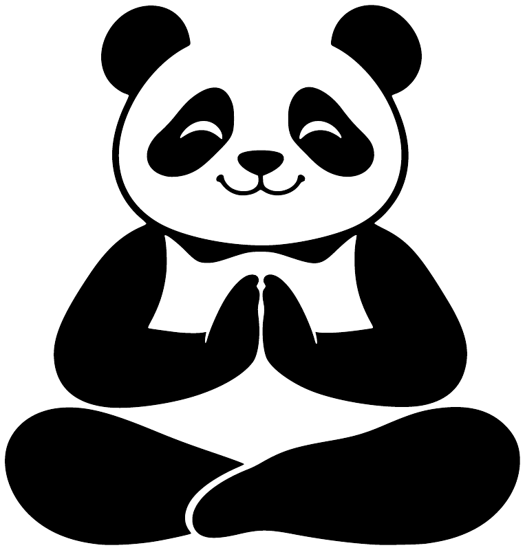Yoga panda pause vinyl decal close-up: black-and-white panda sitting with clasped paws